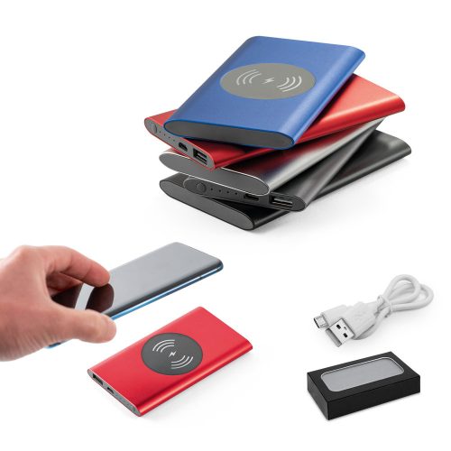 CASSINI. Power bank 4.000 mAh 5W-os vezeték nélküli töltővel újrahasznosított alumíniumból (100%-ban rAL)